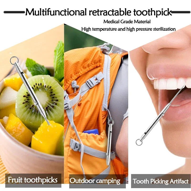 Portable Titanium Toothpicks Alloy Push-pull Spring Design With Metal Toothpick Holder for Outdoor Picnic Camping Accessories