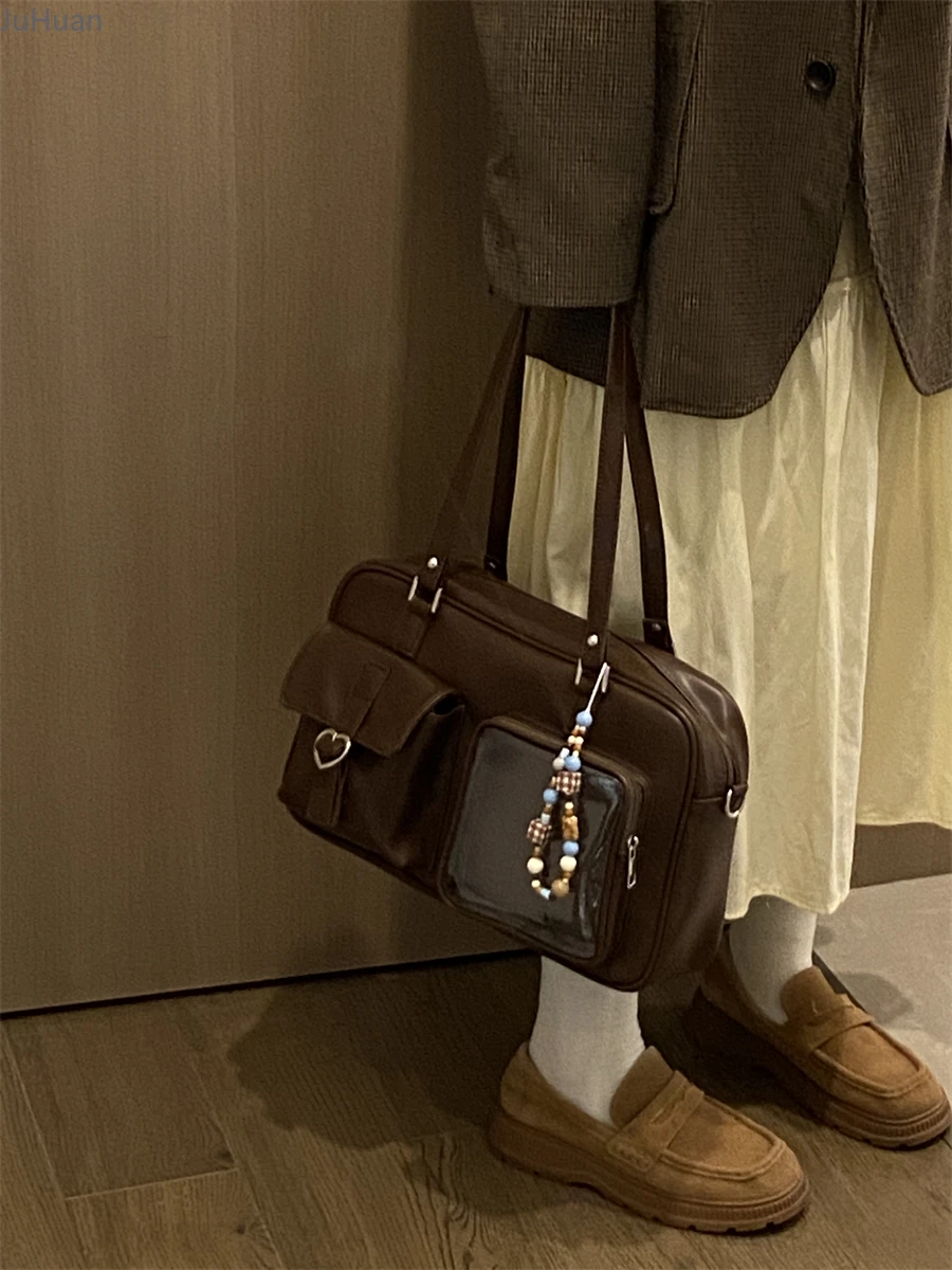حقائب نسائية يابانية موحدة JK حقيبة كتف للركاب باللون البني القديم حقائب أطفال للمعرض الهزلي الياباني ثنائي الأبعاد حقيبة LTA
