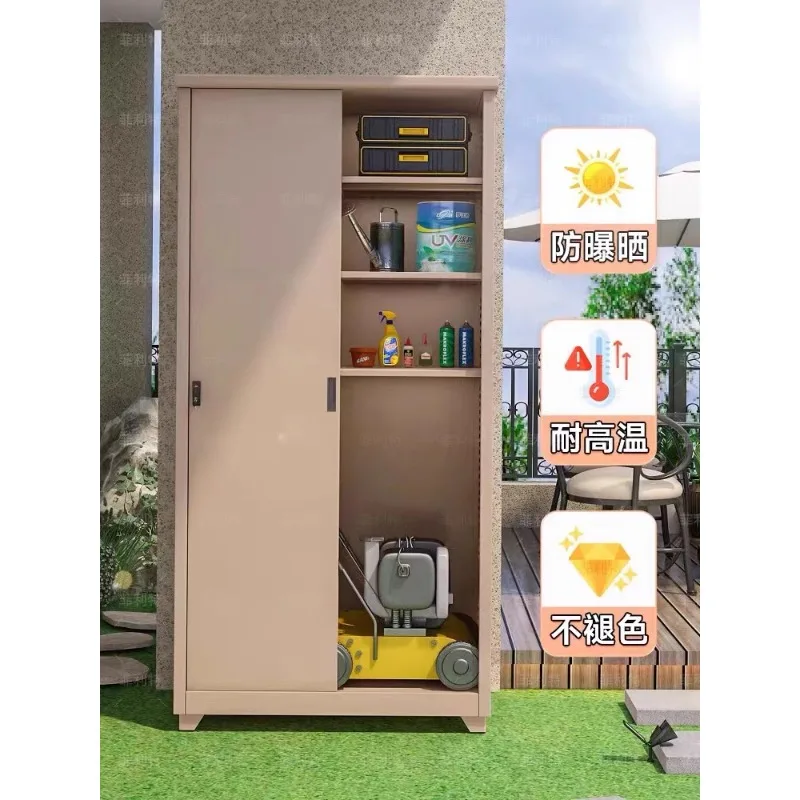 Outdoor sunscreen waterproof locker sliding door large capacity sundries storage cabinet balcony household with lock iron