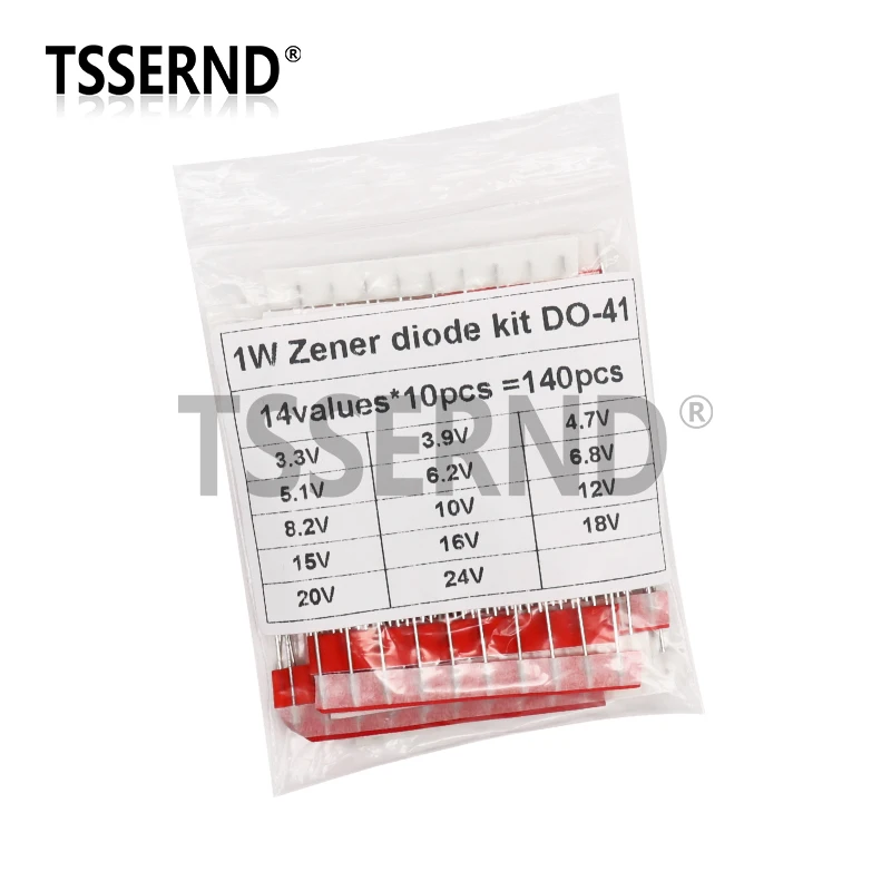 140pcs 1W Zener Diode Kit DO-41 3.3V-24V 14Values Each 10pcs DIY Sample Set New