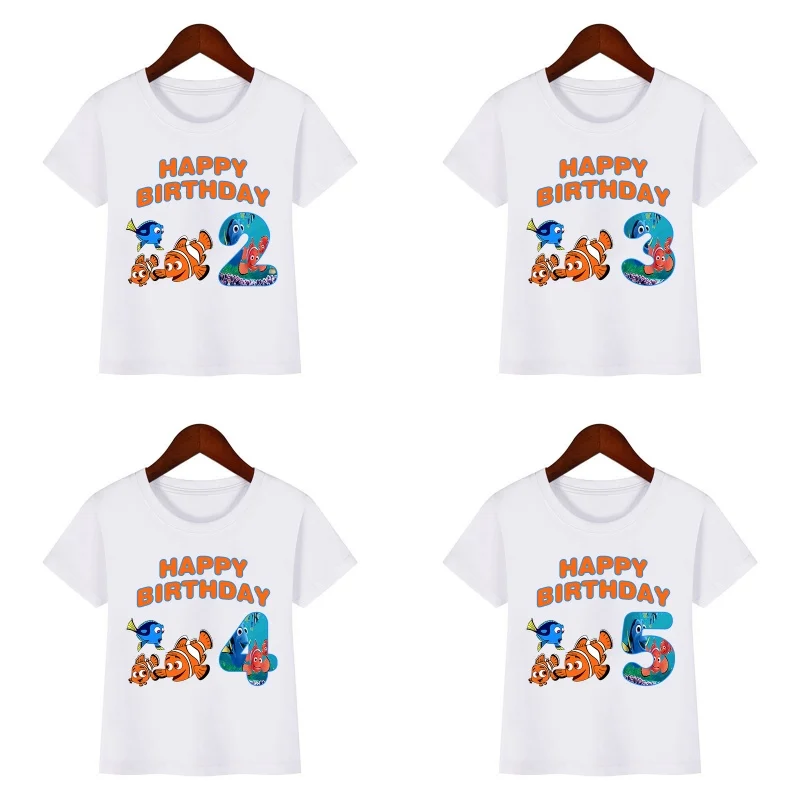 Finding Nemo Dory Fish Print Cute Girls Clothes 1 2 3 4 5 6 7 8 9 Years Happy Birthday Kids T shirt Baby Boys Children T-Shirt