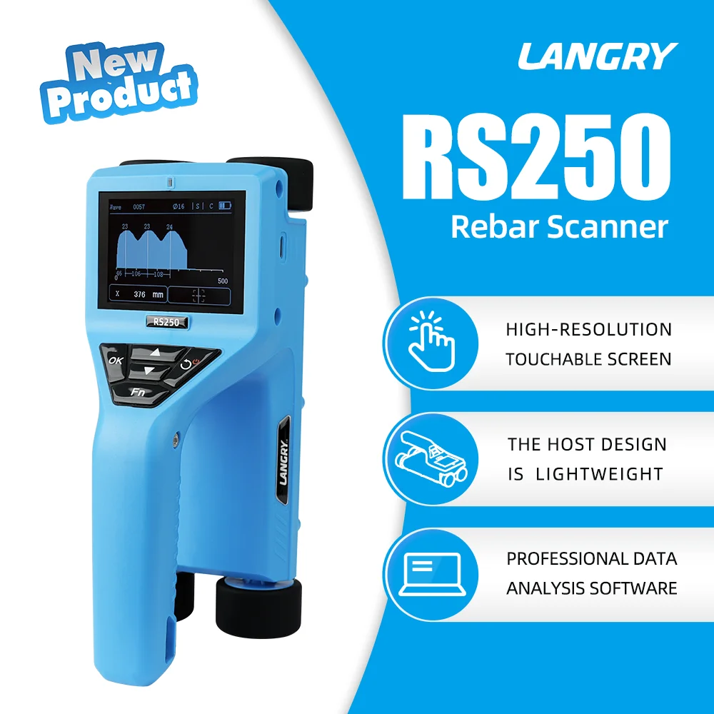 High Precision 205mm Depth Digital Concrete Rebar Locator Tester Steel Bar Scanner Rebar Detector for Construction Site