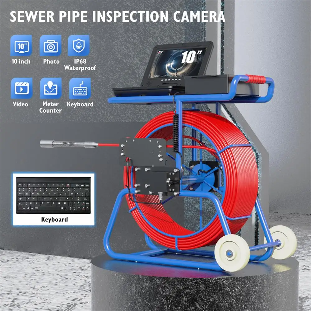 GAMWATER 10 Inch IPS 1080P Sewer Pipe Inspection Camera 23MM/32MM Endoscope Camera with 24 LEDs DVR 16GB IP68 4.5AH Borescope