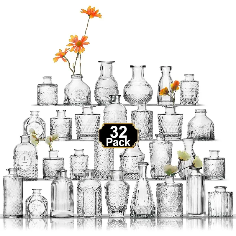 

32 Pcs Bud Vase Set, Clear Vases for Centerpieces, Cute Glass Bud Vases Small Vases for Flowers, Mini Vase Flower Vase Se