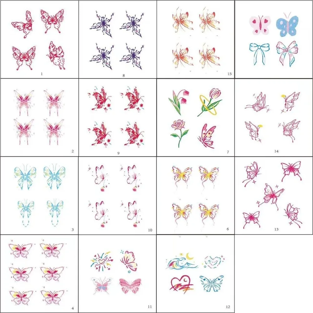 15Pcs 3D Color Temporary Tattoo Stickers Set Waterproof Disposable Facial Stickers Cute Non-Toxic Finger Fake Tattoo