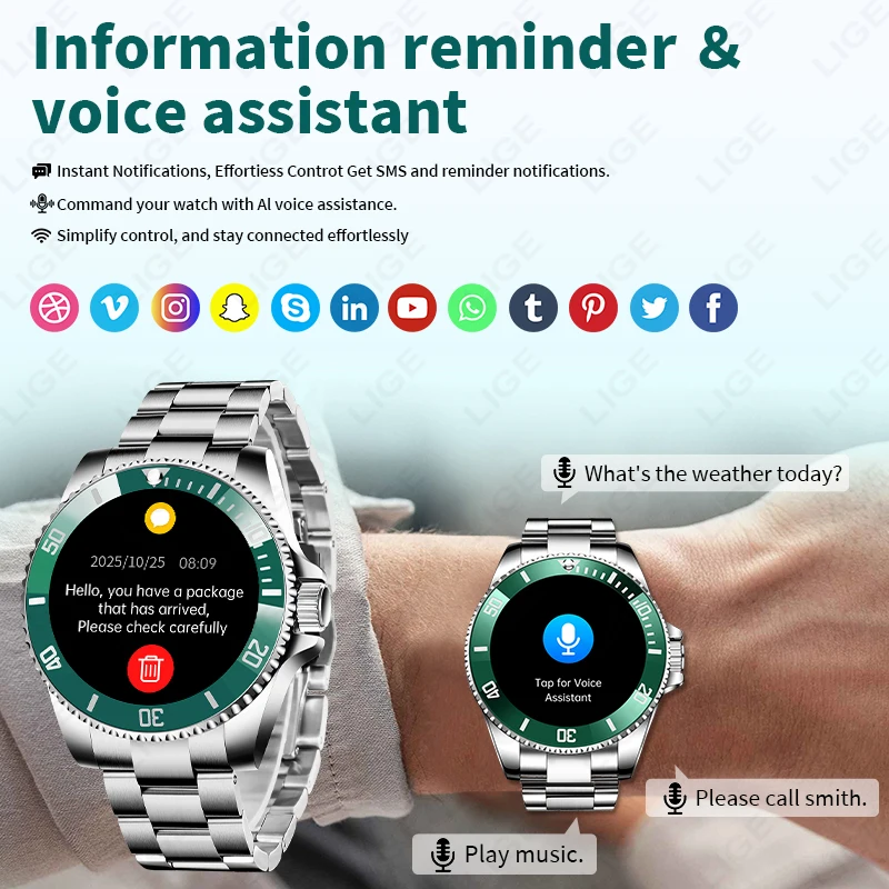 Original LIGE Smart Watch 100+ Sports Modes IP68 Waterproof 1.27'' HD Screen Bluetooth Call Smart watchs for men Android IOS New