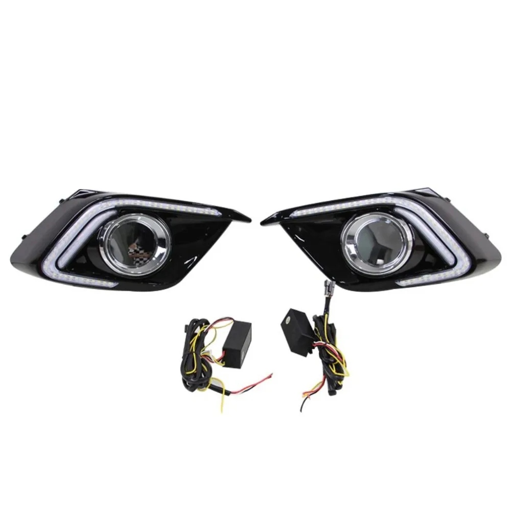 July King Daytime Running Lights for Mazda 3 Axela 2014 2015 2016, 6000K LED DRL With Fog Lamp Cover + Yellow Turn Signals