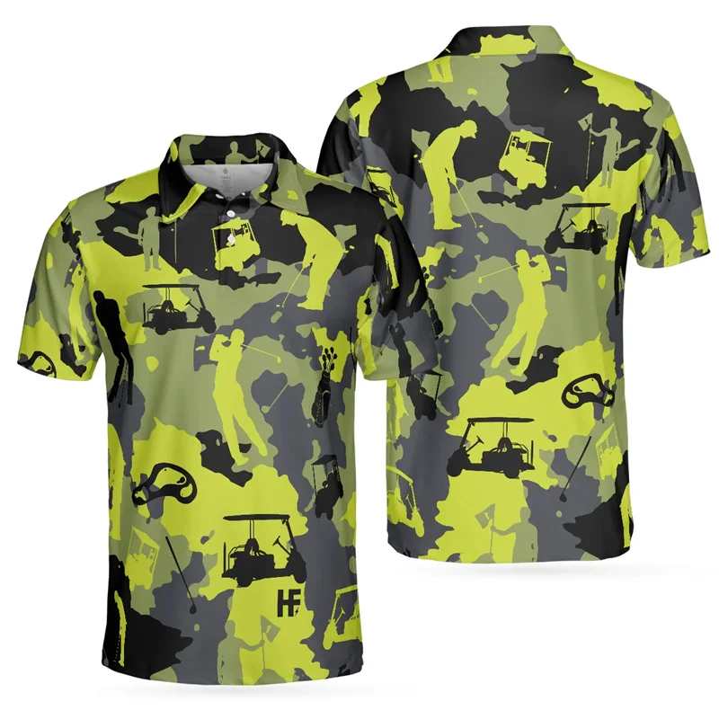 New Camouflage 3D Print Short Sleeve Polo Shirts For Men Clothes Harajuku Fashion Golf Tshirts Button POLO Shirt Oversize Tops