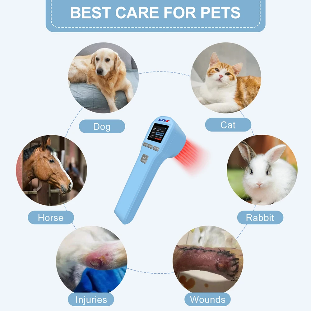 

ZJZK Lllt Cold Laser Therapy Device for Animals Pain Relief Injury Wound Healing Portable With 4x808nm 16x650nm Diodes 880mW