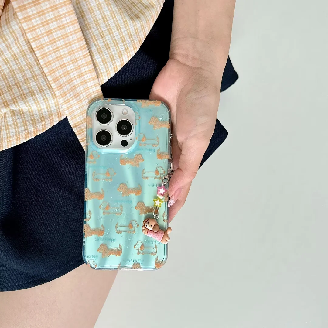 Корейский силиконовый мягкий чехол для телефона с милой таксой и вихревым узором для iPhone 16 Pro Max 15 14 13 Pro Max, защитный чехол с забавным животным ﻿ ﻿