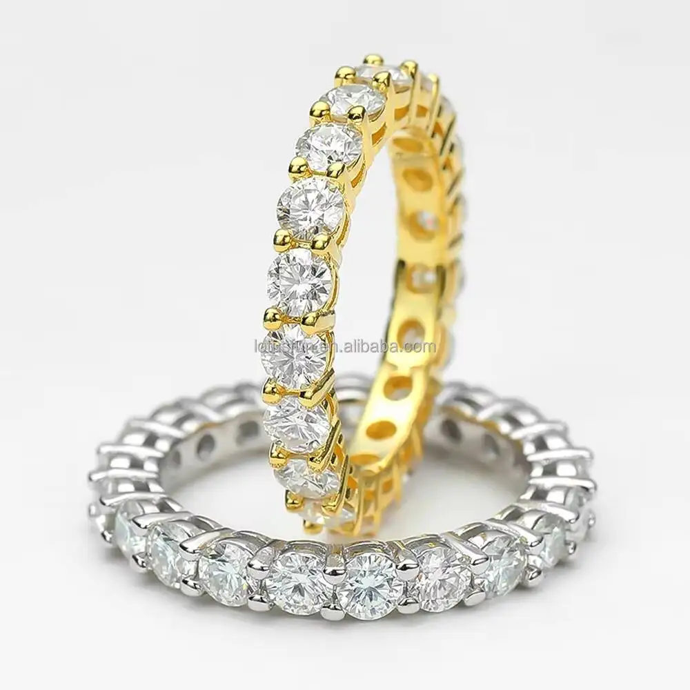 

Cluster VVS1 D Color 0.1CT Moissanite Ring 925 Sterling Sliver Round Cut Tennis Eternity Band Cuban Link Ring Women Fine Jewelry