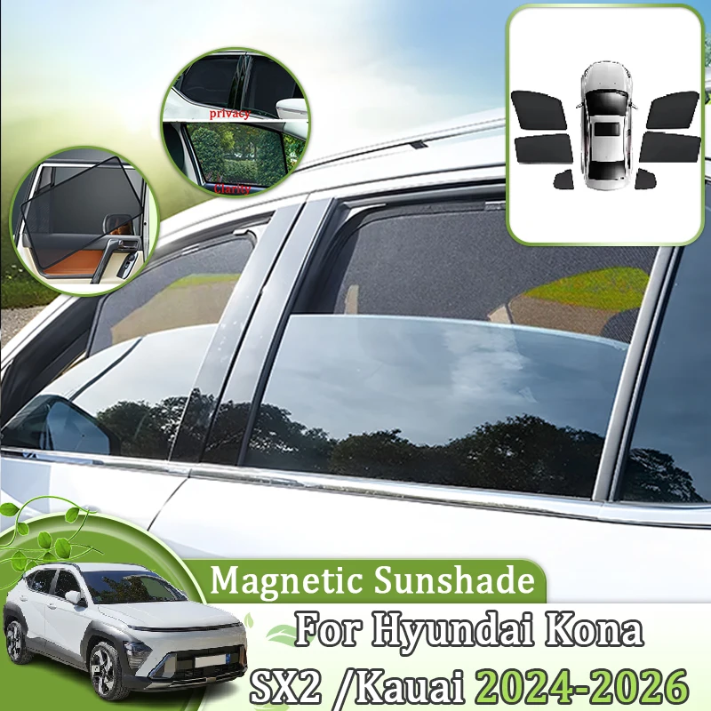 

Magnetic Mesh Sunshade For Hyundai Kona SX2 Kauai MK2 2024 2025 2026 Auto Part Anti-UV Car Coverage Sunshade Privacy Accessories