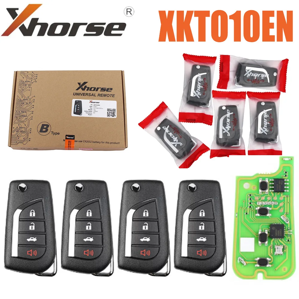 2/5/9pcs Xhorse XKTO10EN TOY.T Style(Flip-4BTN) VVDI Wired Universal Remote Key Fob 4 Button for VVDI Key Tool