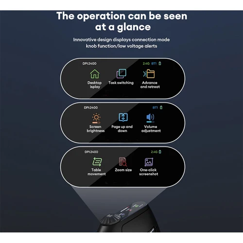 Imagen 2 del producto Ratón ergonómico inalámbrico retroiluminado con desplazamiento volador inteligente, perilla de ajuste de función, ratón para juegos recargable Bluetooth y 2,4G