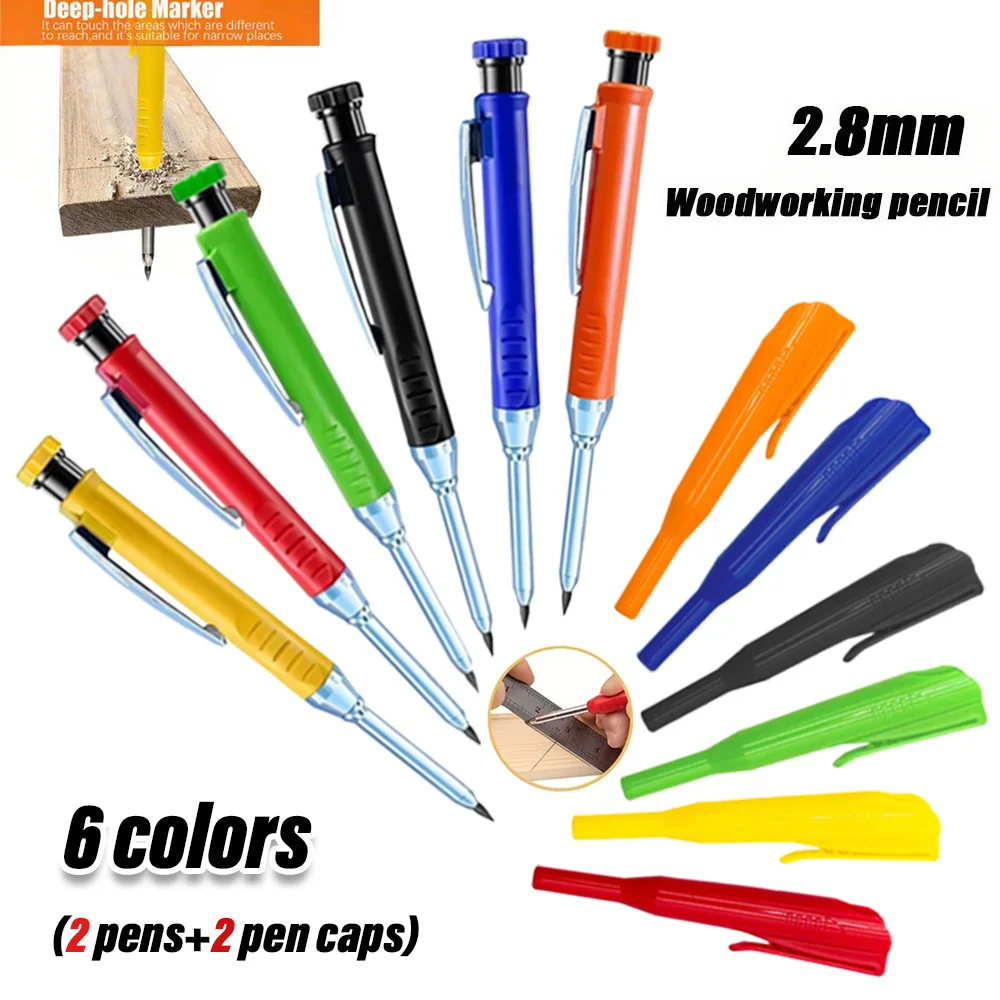 

2.8mm Metal Pen Clip Mechanical Pencil Set With Pencil Cap Built-In Sharpener 2.8mm Replacement Lead Deep Hole Marking Tool﻿
