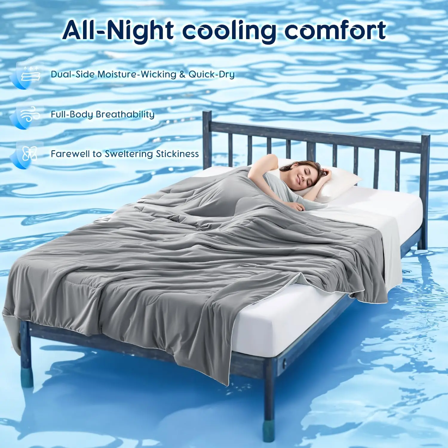 Cooling Blanket for Hot Sleepers & Night Sweats – Cooling Comforter, Breathable Lightweight Double-Sided Summer Bedding, Breathable Soft All Season (Frosty Light Grey, Queen(90
