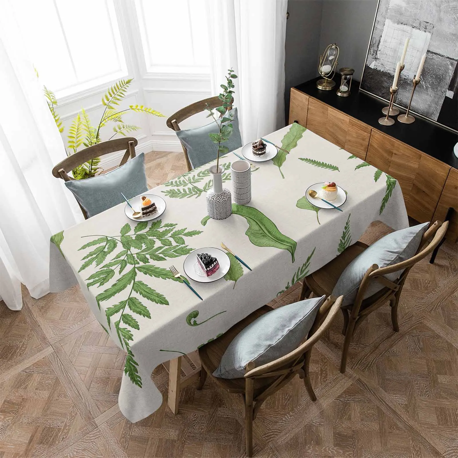 Fern Plant Texture Anti-scalding Thickened Waterproof Tablecloth Rectangular Round Table Cover Kitchen Furnishings