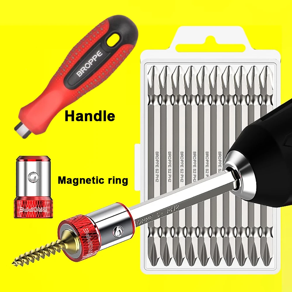 

Double-Headed Cross Electric Screwdriver Bit S2 Steel Extended Magnetic Screwdriver Bit Wind Bit PH2, Length 65mm 100mm 150mm