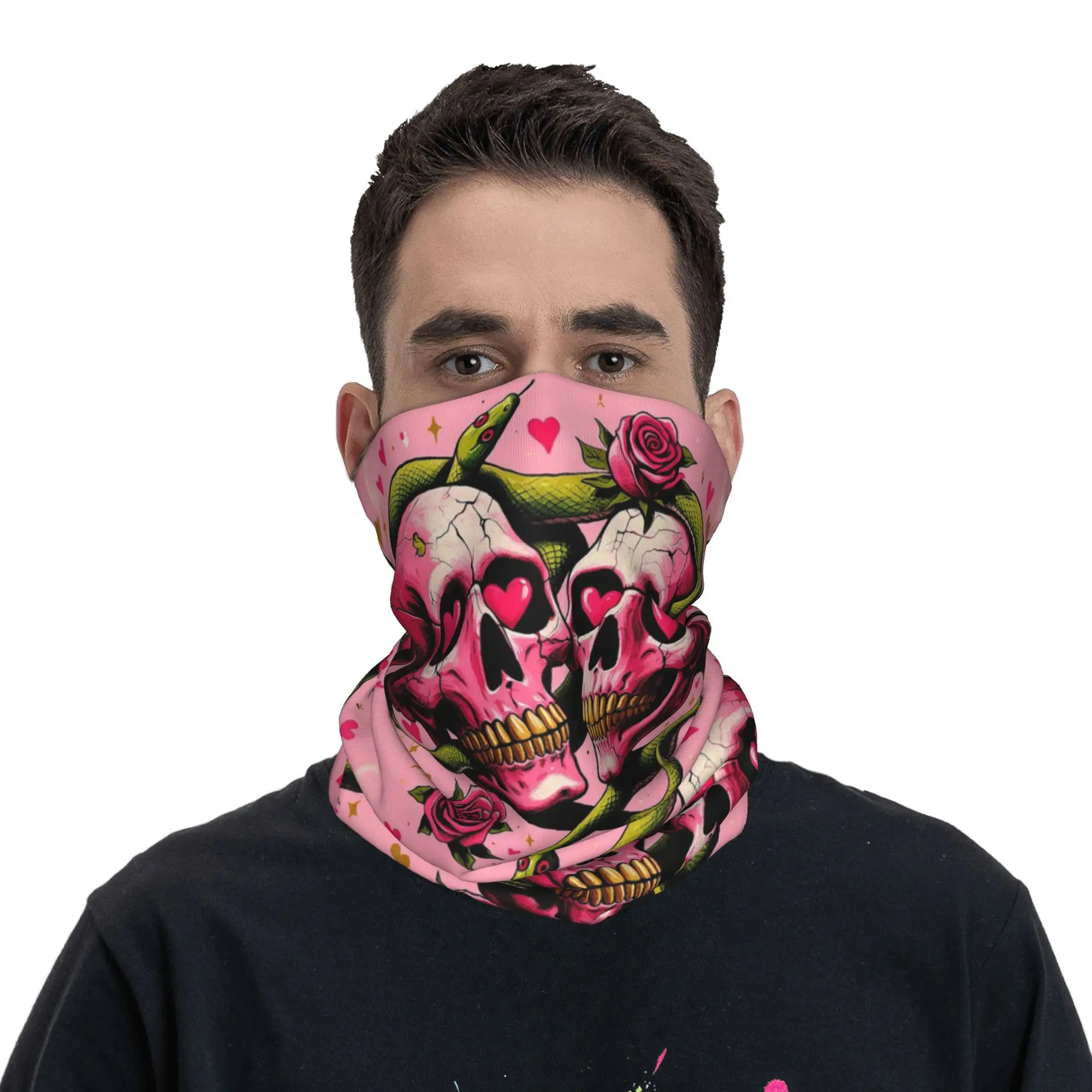Skull Snake and Roses Printed Bandana Neck Cover Printed Mask Scarf Warm Cycling Scarf Outdoor Sports For Men Women Adult