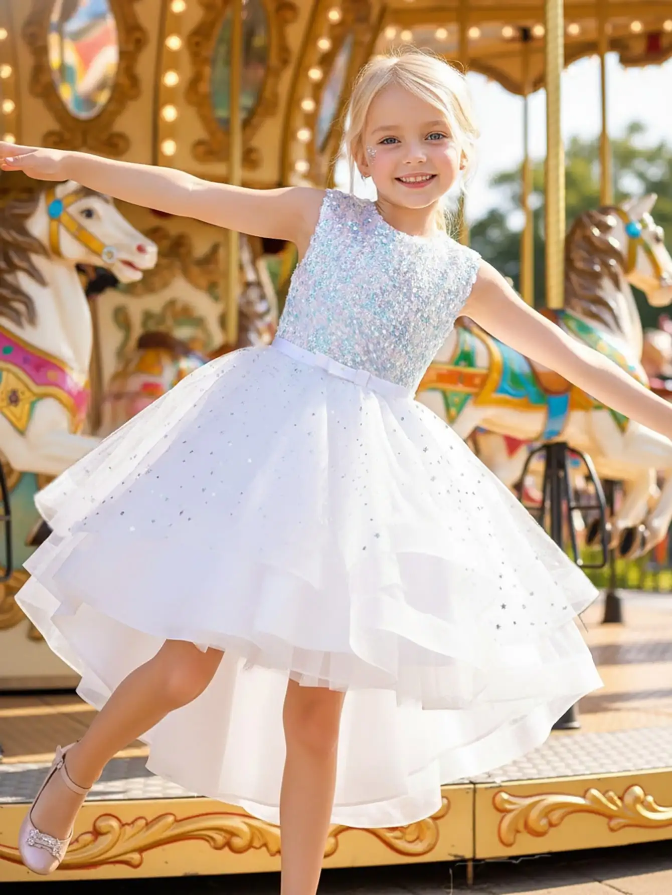 Summer Sequins Bow Party Dress For Girl Christmas Costume Elegant Wedding Princess Girls Dresses Lace Birthday Prom Gown Evening