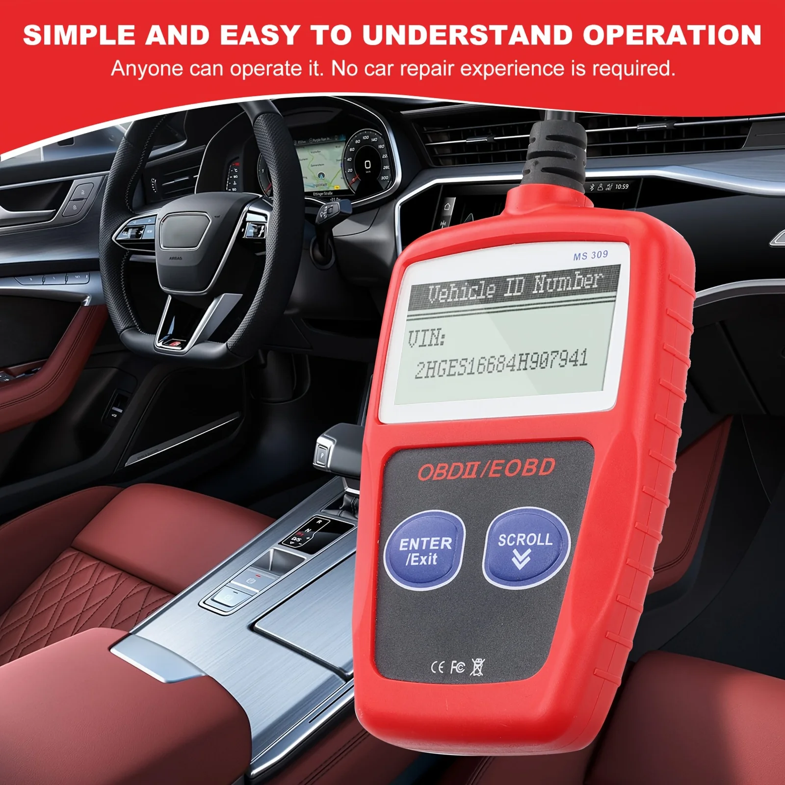 أداة تشخيص السيارة Obd2، قارئ رمز الخطأ Ms309 Obdii Eobd، أداة تشخيص Ecu - مع وظيفة إعادة ضبط ضوء المحرك I/M 24000، بدون بطارية، تصميم مدمج، تشخيص السيارات، أصحاب المركبات، ميكانيكا السيارات