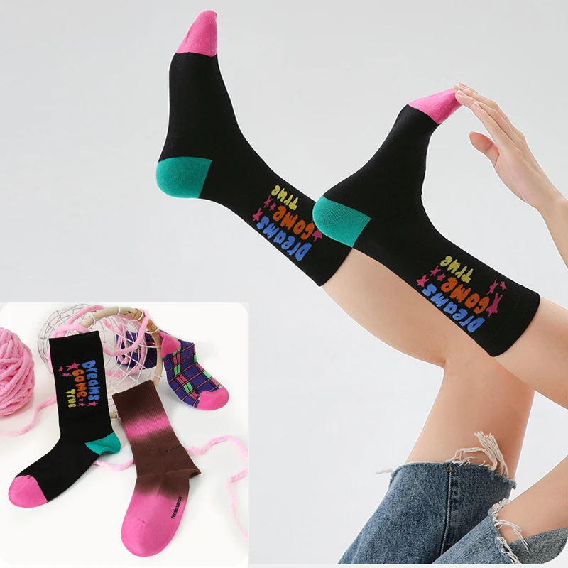 3 Pairs  Socks Flower Women Harajuku Cotton Fashion Korean Style Renaissance Original Retro Tube Floral Socks Long Winter Socks