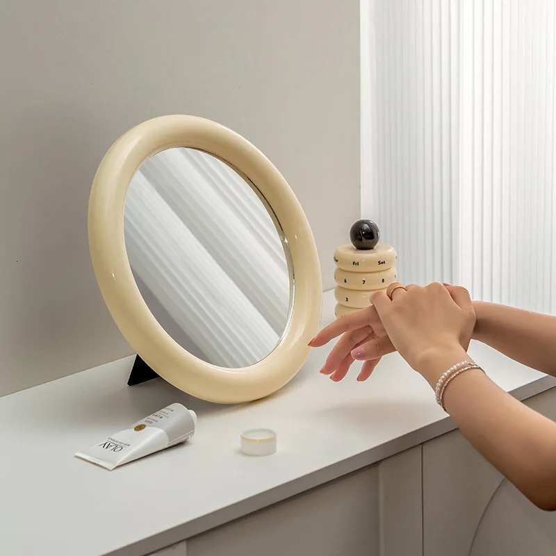 

CuteLife Yellow Round Plastic Frame Makeup Decorative Mirrors Aesthetic Dressing Table Mirror For Bedroom Home Decor Wall Mirror