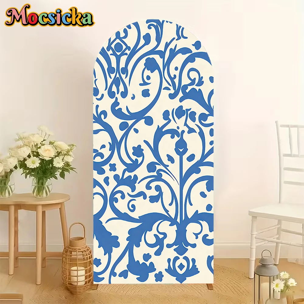 

Mocsicka Arch Covers Background Cloth Soft Double-Sided Studio Shooting Props Birthday Photo Backdrop Blue Floral Pattern Decor