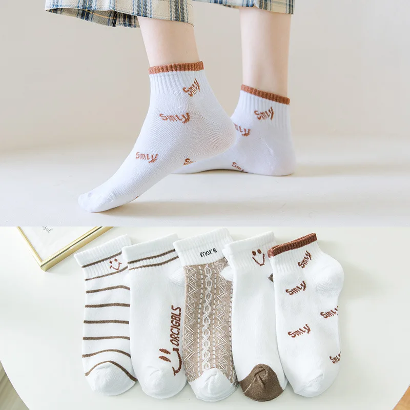 5 Pairs/Set Candy Colors Pack Women Socks Fashion Female Girls Cartoon Cute Kawaii Boat Ankle Short Cotton Thin Ventilate Socks