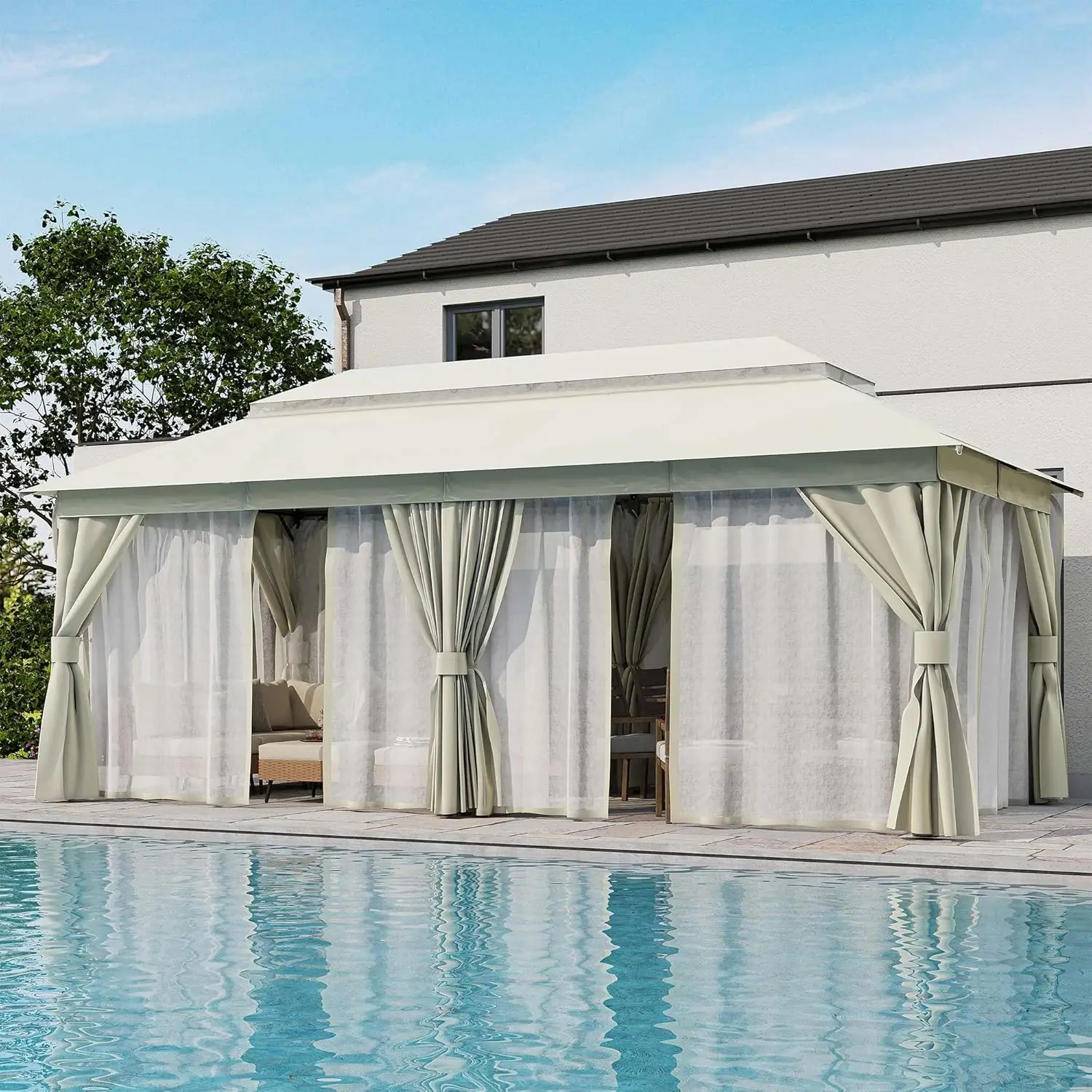 

10x20 Heavy Duty Outdoor Gazebo Canopy Party Tent Double Roof Mosquito Net Privacy Screen Backyard Garden Lawn Customized