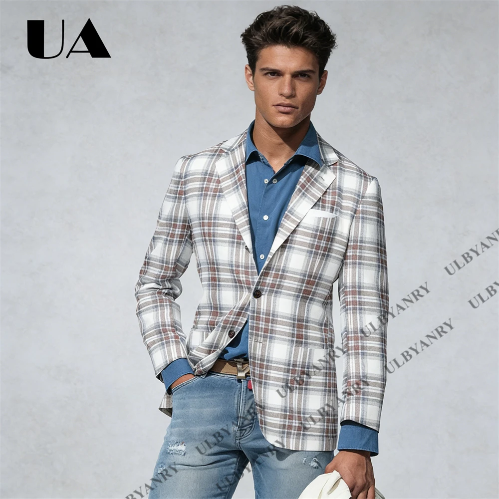 

Mens Casual Blazer Retro Plaid Suit Jacket Spring Summer Suit Office Business Meeting Commuting Oeak Lapel Suit Blazer