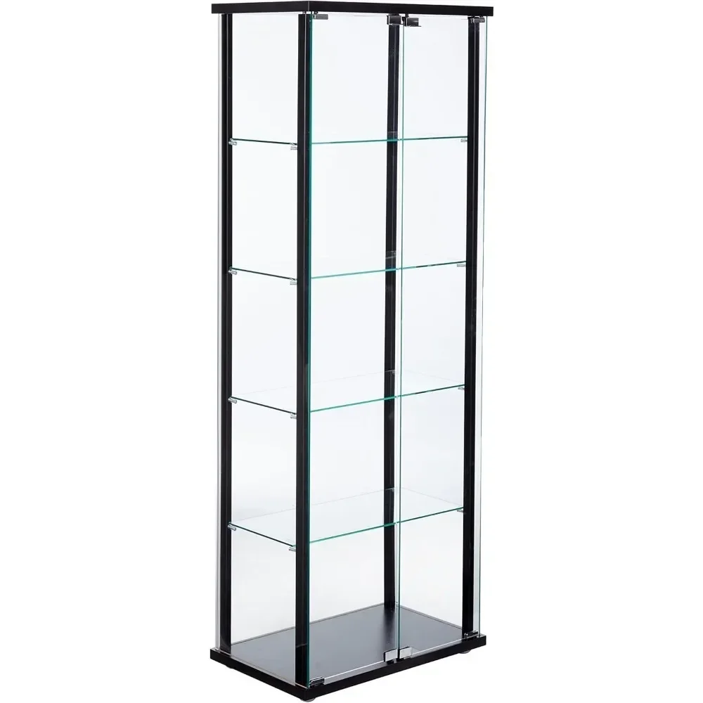 Display Cabinet with Shelving, Clear Tempered Glass, 2-Door & 5-Tier Display Cabinet