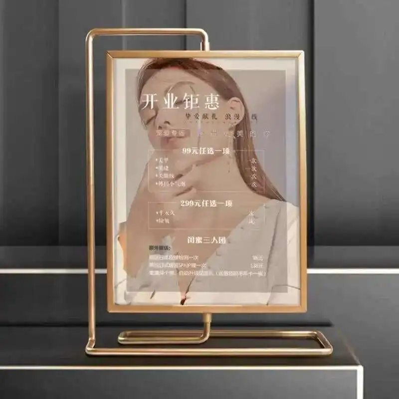 152x203mm 8 Inch Rotating Menu Paper Sign Holder Display Stand Valentine's Day Wedding Gift Shelf Metal Photo Picture Frame