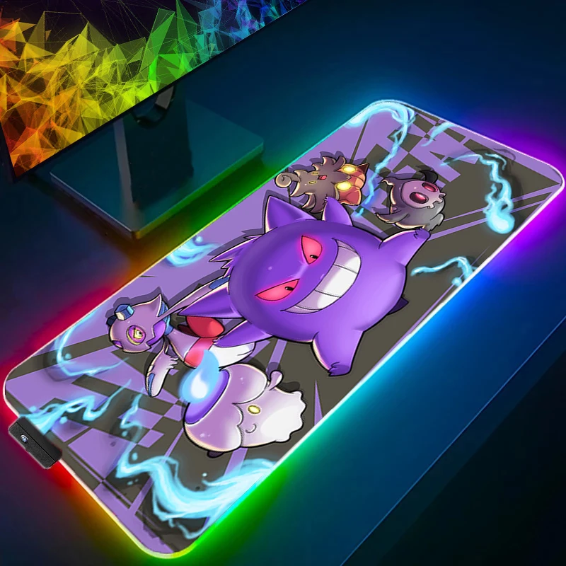 لوحة الماوس RGB لوحة ماوس للألعاب LED وسادة مكتب الكمبيوتر حصيرة مضيئة لوحة الماوس P-Pokemons السنجاب لوحة المفاتيح الحصير الجدول البساط مع