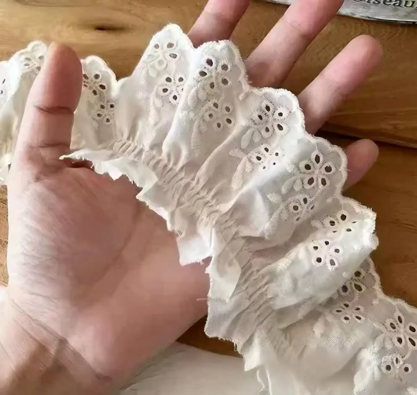 1 Yard White Lace Trim, 6cm Wide Embroidered Ruffled Lace with Lotus Flower Pattern, Delicate HollowOut Design for Clothing DIY