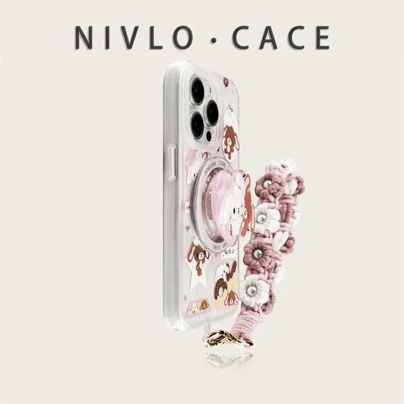 For iPhone 18 Pro Max Case Love Sweet Rabbit Magnetic Stand Luxury Unique Shockproof Cover compatible with iphone 17  16 15 14
