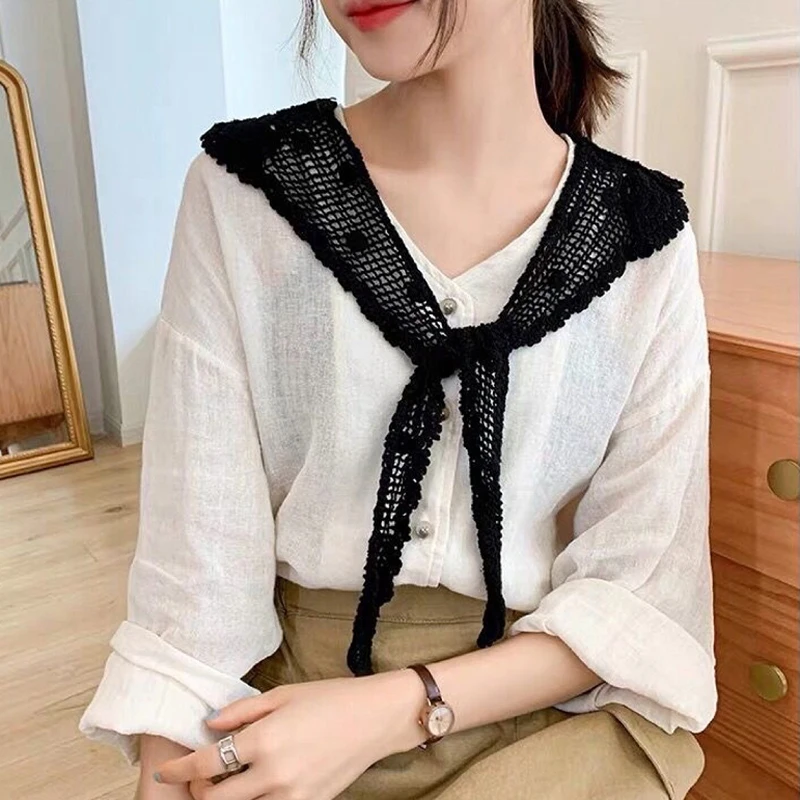 Lace Knitted Crochet Hollow Fake Collar Women Shawl Decorative Fake Collar Women Clothes Accessories Detachable Collar