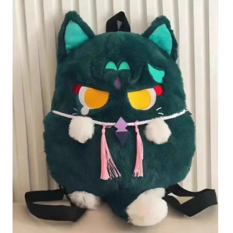 Genshin-Bolsos de Anime de peluche de gato de impacto, Xiao Scaramouche, Cosplay, Hobby, encantadores bolsos de hombro, mochila de muñeco de peluche con mandril de gato suelto