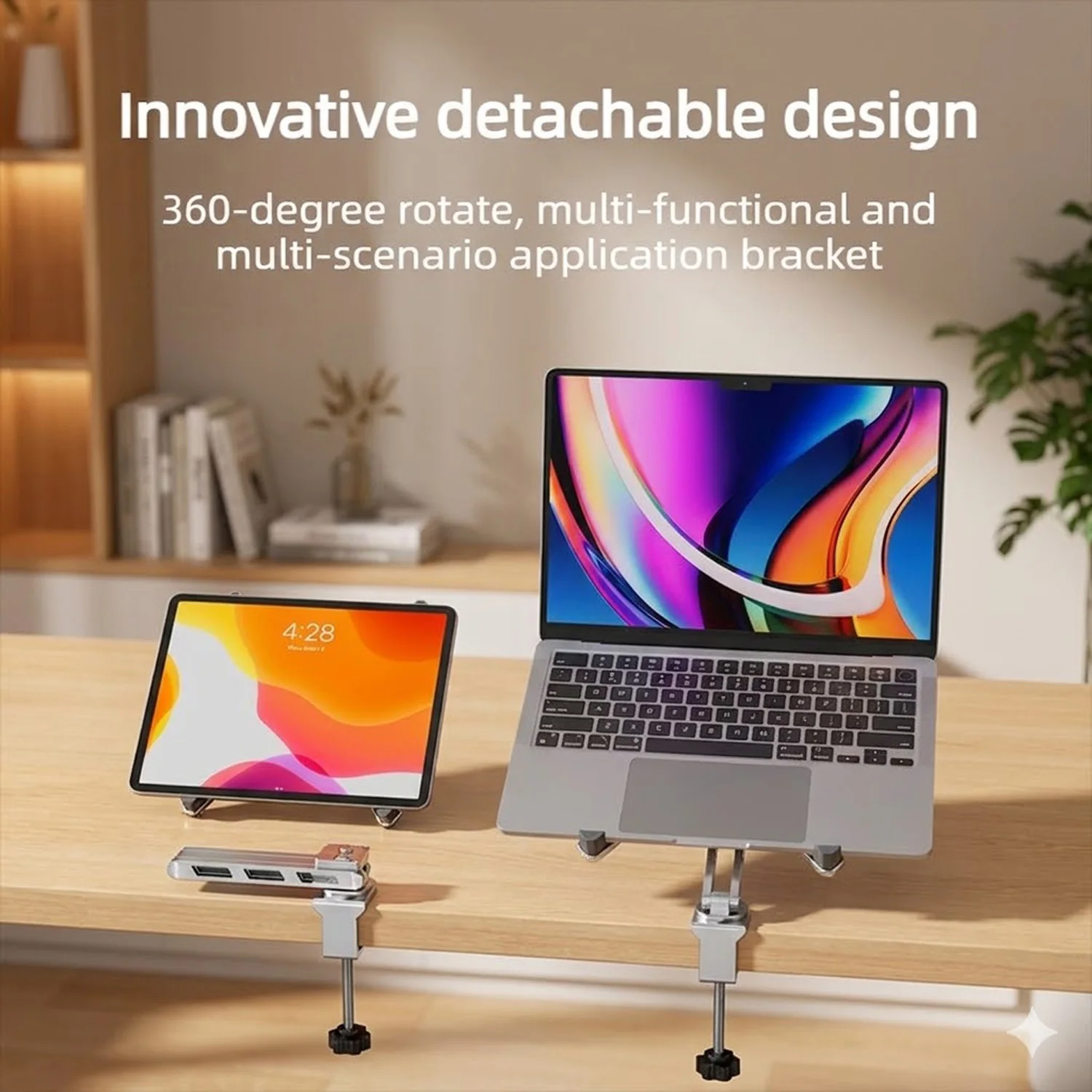 Ramię Stojak na Laptop 2026 Profesjonalny z Szybkozwalnianą Tacką, Aluminium Ergonomiczna Regulowana Wysokość Biurko Zacisk 360 Stopni Obracany dla Biurko Dom Gaming Streaming MacBook Pro Air Notebook 10-17 Cali — zdjęcie produktu 5