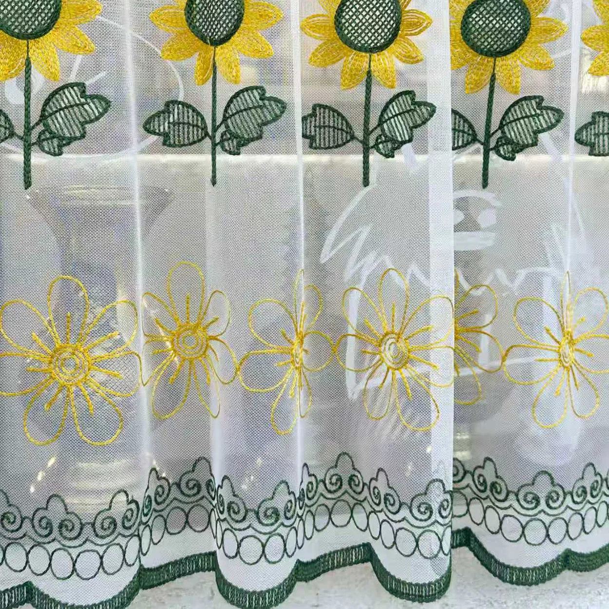 1Pc Color Sunflower Wave Kitchen Cabinet Curtain Through Rod Window Mantle Household Decoration Small Curtain Short Curtain