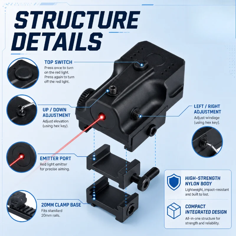 Adjustable Mini Red Light Indicator Ornament Under Mount Accessory for 20mm Rail Hobby Model Kit