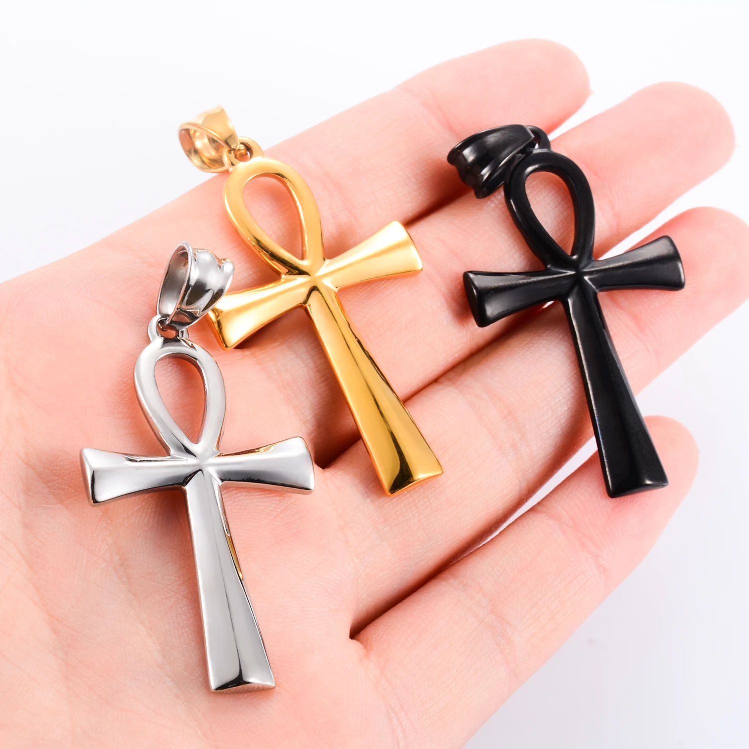 1Pc Vintage Polish Stainless Steel Ankh Cross Pendant Necklaces for Men Women Classic Simple Jewelry Gift Accessories