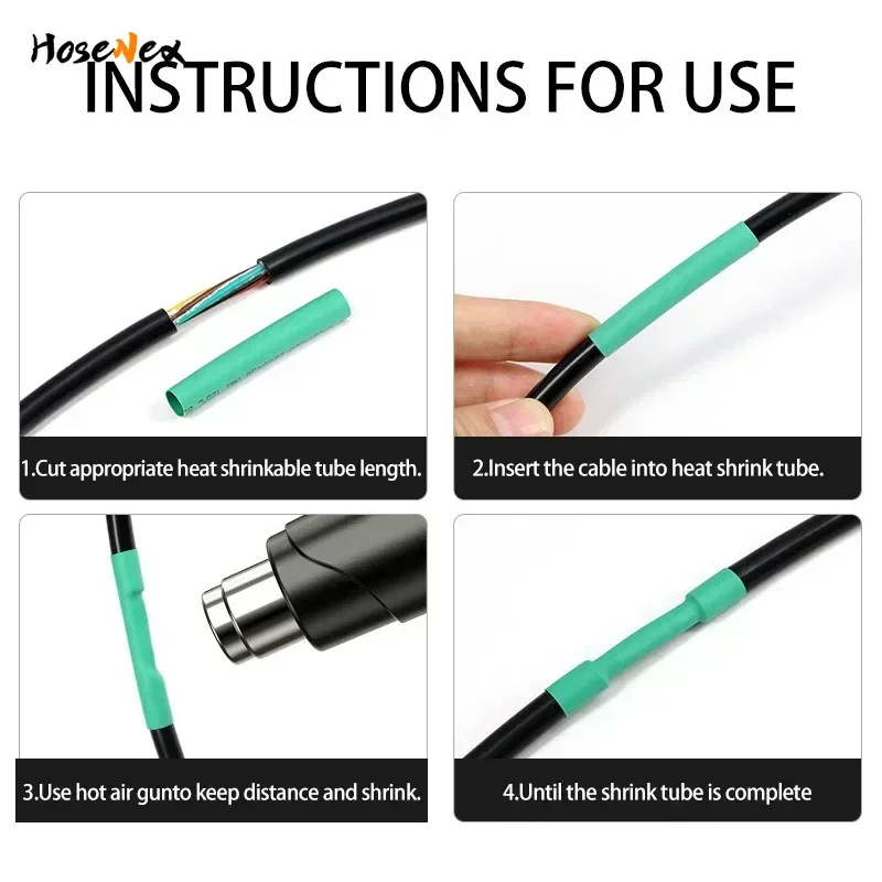 DIY Green Heat Shrink Tubing:Insulation &cWaterproof Protection for 0.6~80mm Diameter with 2:1 Shrink Ratio Cable Sleeves Wiring