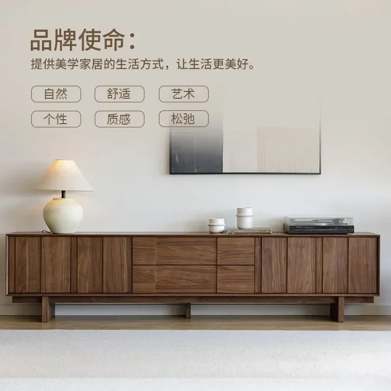 Retro Solid Wood Black Walnut TV Cabinet Medieval French Style Tall Floor Storage Cabinet High Capacity Living Room Furniture