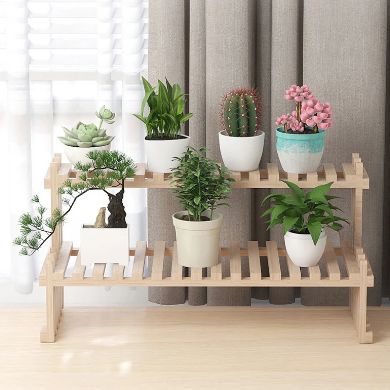 Office Desktop Wooden Plant Storage Small Rack for Decoration Flower Succulent Pots Stable Standing Display Folding Flowershelf