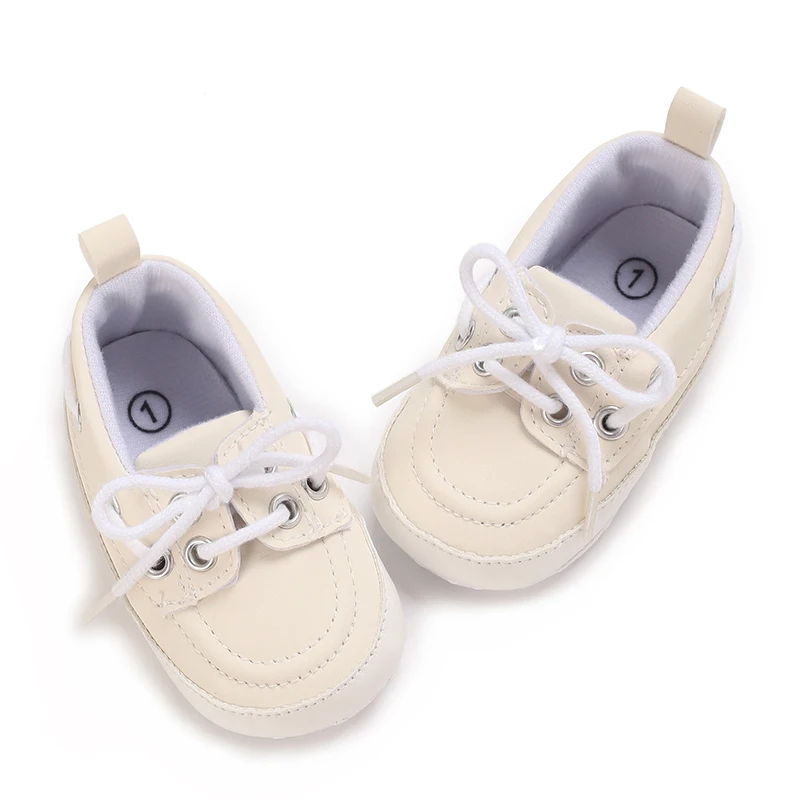 New Baby Shoes Boys and Girls' Sports Shoes White Lace up Preschool Children's Cloth Sole Non slip First Step Shoes Baby Newborn