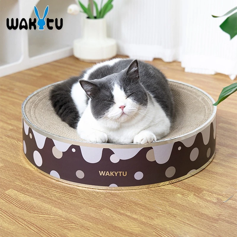 

Wakytu Round Cat Scratching Board Wear-resistant Not Easy To Chip Off Oversized High-density Corrugated Cat Litter Integrated
