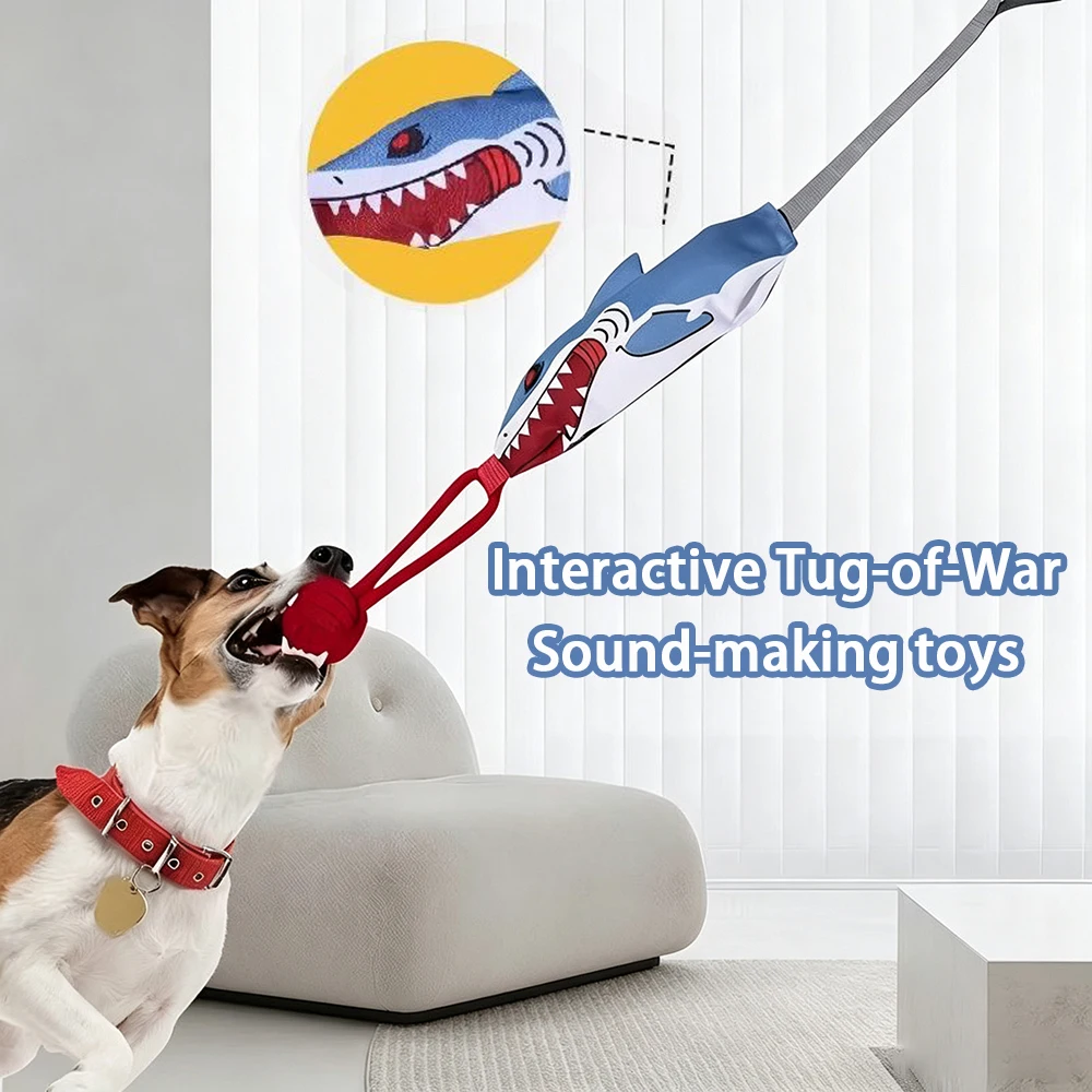 Dog Toys Molar Bite Resistant Sound-making Tug-of-war Toys Knot Interactive Shark Drawstring Chewing Rope Pet Toys