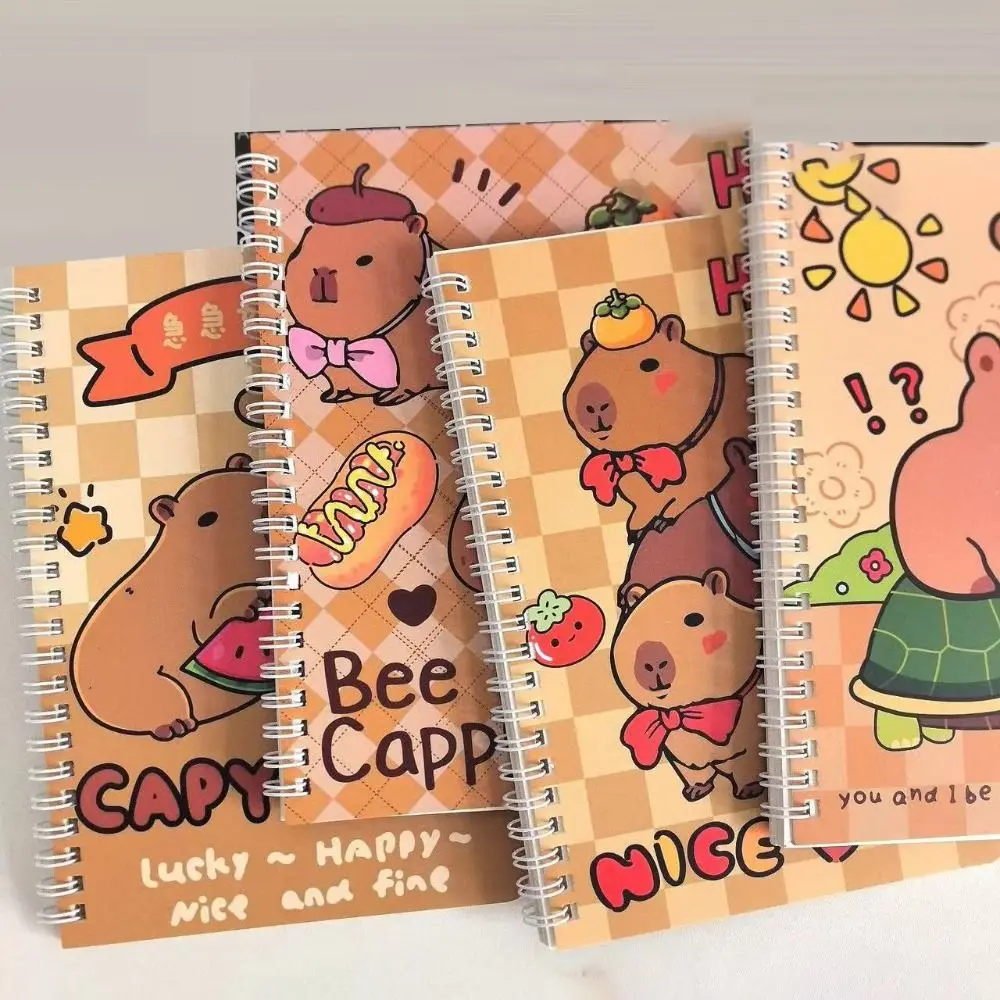 Caderno Capybara Criativo, Papel A5, Página em Branco Interna Espessada, Bloco de Notas do Estudante, Anime Bonito Material Escolar, 4Pcs