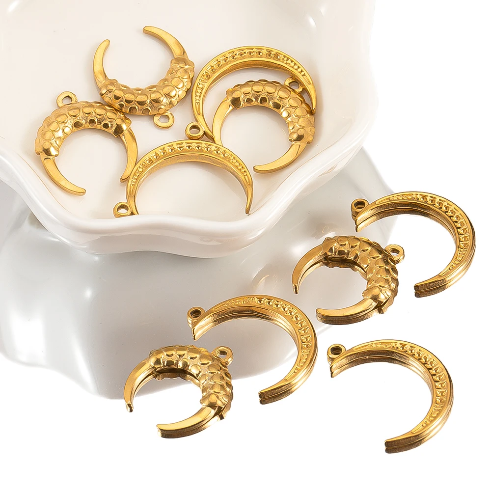 New 5pcs Stainless Steel Pendants Moon Embossed Horns Charm for DIY Jewelry Making Earrings Necklace Pendant Findings Wholesale